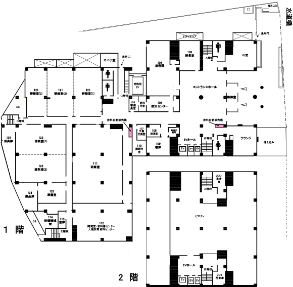１階から２階までのフロア案内図