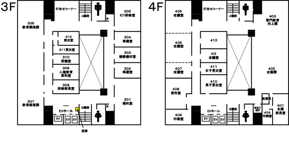 ３階から４階までのフロア案内図